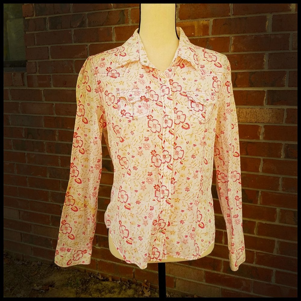 Maurices pink floral Button down shirt top blouse